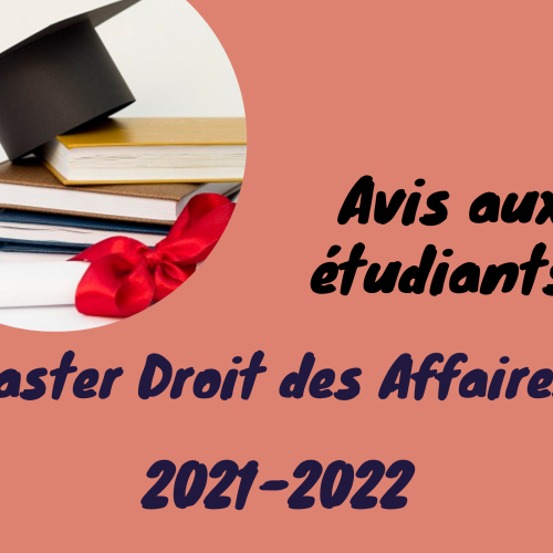 Avis aux étudiants Master Droit des Affaires – Soutenances de mémoires