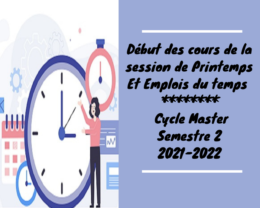 Avis aux étudiants du cycle MASTER /Semestre 2 / Début des cours de la session de printemps  / Emplois du temps 2021-2022