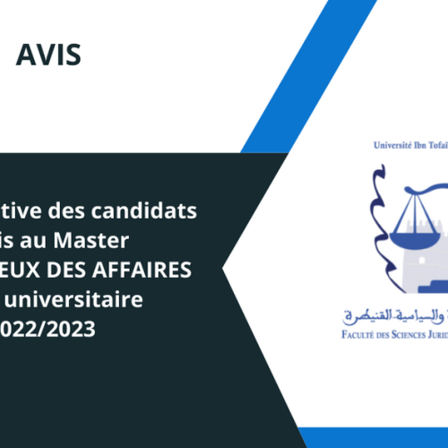 Liste définitive des candidats admis au Master CONTENTIEUX DES AFFAIRES – Année universitaire 2022/2023