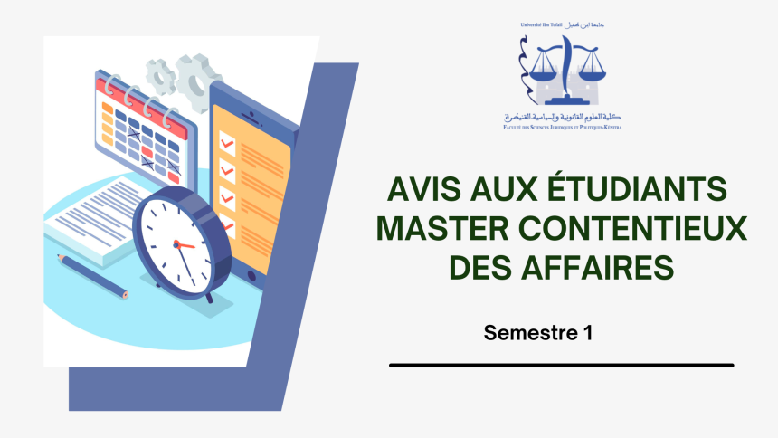 Emploi du temps – Semestre 1 – Master Contentieux des affaires – Année universitaire 2022-2023