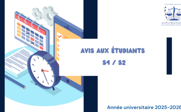 Emplois du temps (Session de printemps) -Droit en langue française – S4/S2 au titre de l’année universitaire 2025-2026 Emplois du temps (Session de printemps) -Droit en langue française – S4/S2 au titre de l’année universitaire 2025-2026