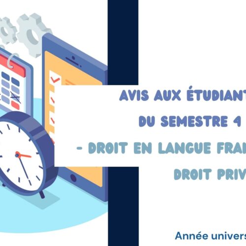 Avis aux étudiants du Semestre 4 – Droit Privé en Français – Droit des Sociétés